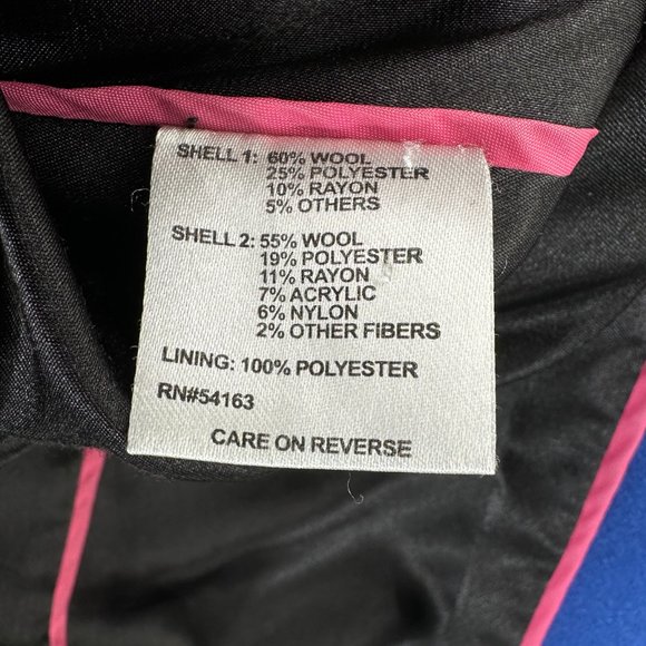 Vintage Calvin Klein Cobalt Blue & Black Wool Blend Zip Up Coat sz 2 - Picture 6 of 7